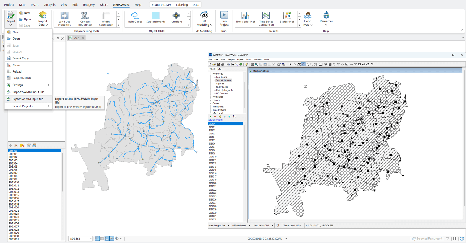Import and export EPA SWMM interface