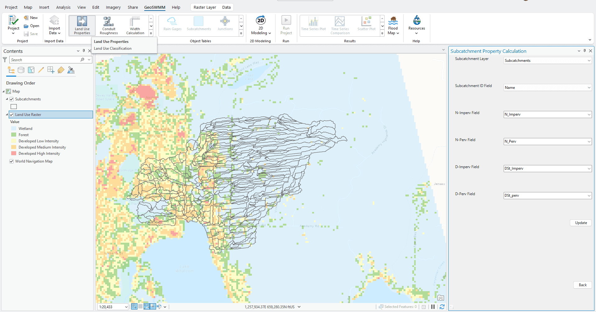 Land Use Properties interface