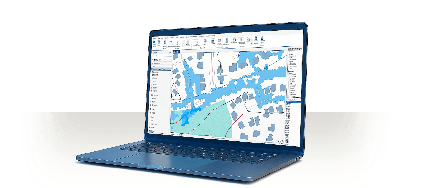 GeoSWMM software interface on laptop